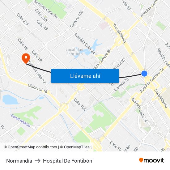 Normandía to Hospital De Fontibón map