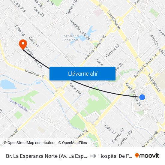 Br. La Esperanza Norte (Av. La Esperanza - Kr 69d) to Hospital De Fontibón map