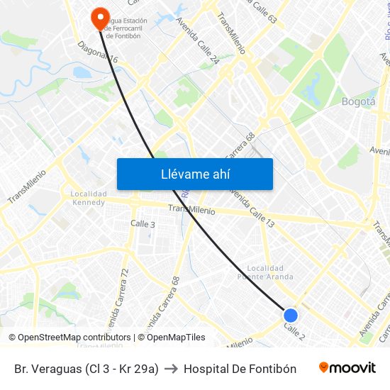 Br. Veraguas (Cl 3 - Kr 29a) to Hospital De Fontibón map