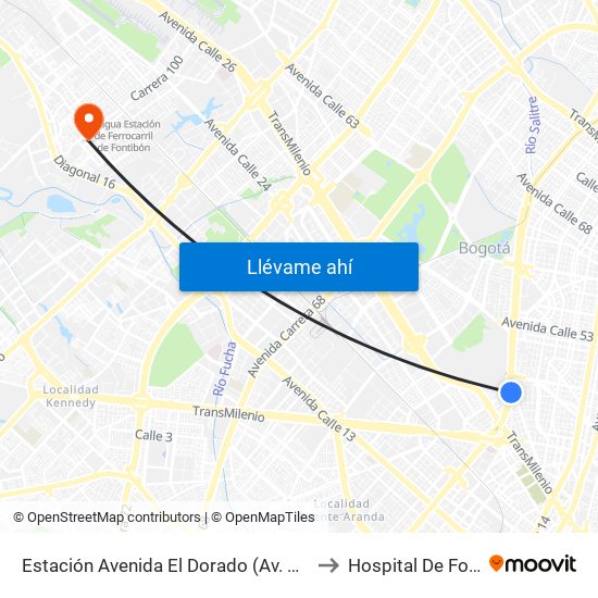 Estación Avenida El Dorado (Av. NQS - Cl 40a) to Hospital De Fontibón map