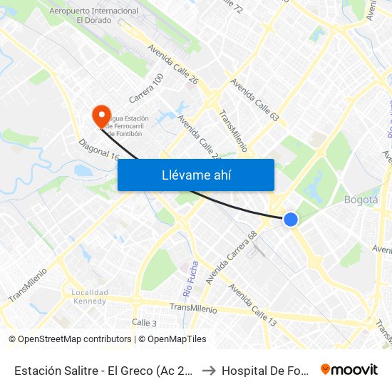 Estación Salitre - El Greco (Ac 26 - Ak 68) to Hospital De Fontibón map