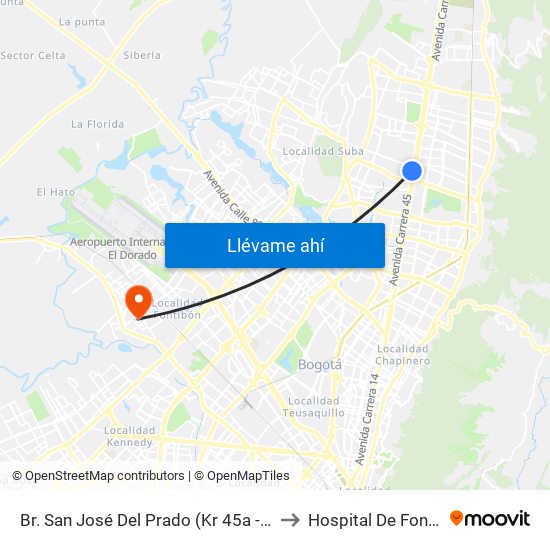 Br. San José Del Prado (Kr 45a - Cl 137) to Hospital De Fontibón map