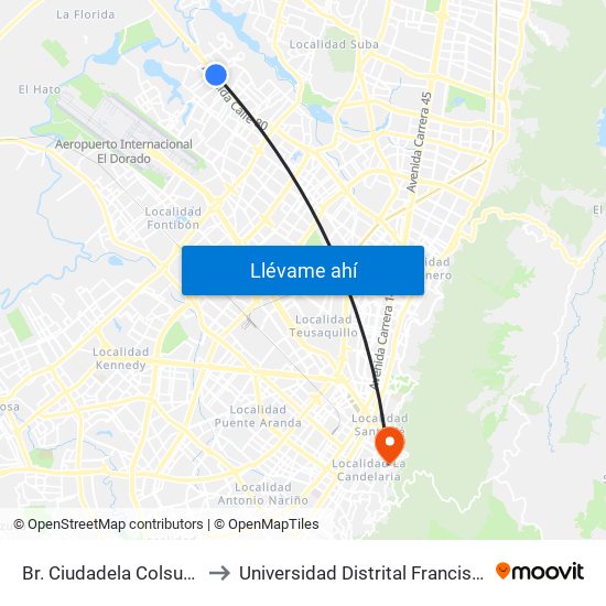 Br. Ciudadela Colsubsidio (Ac 80 - Kr 111c) to Universidad Distrital Francisco José De Caldas - Sede Vivero map
