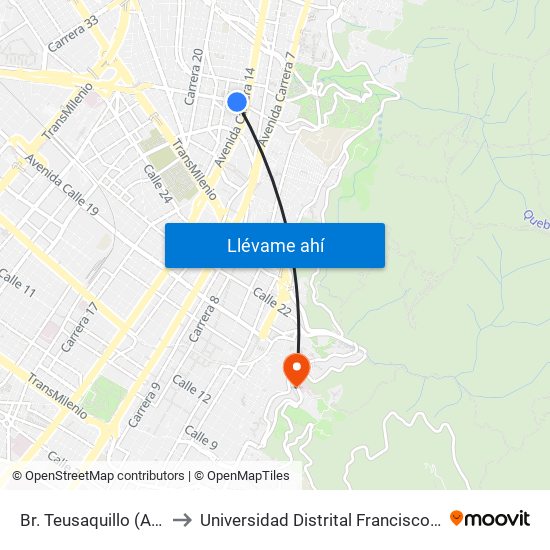 Br. Teusaquillo (Ac 34 - Av. Caracas) to Universidad Distrital Francisco José De Caldas - Sede Vivero map