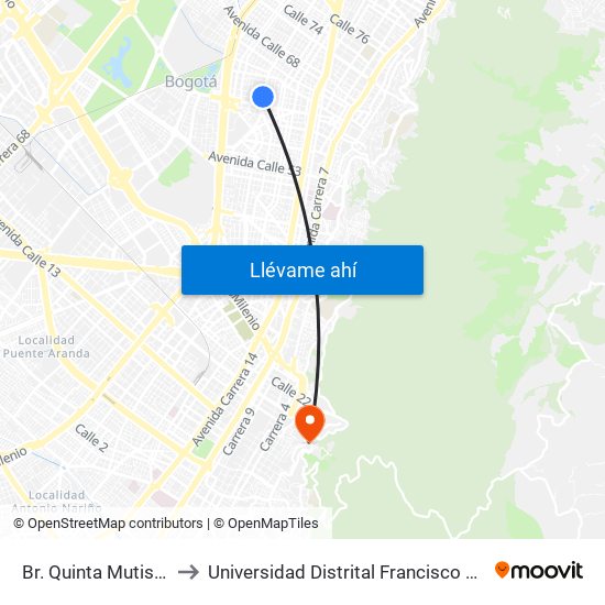 Br. Quinta Mutis (Ak 24 - Cl 63a) to Universidad Distrital Francisco José De Caldas - Sede Vivero map