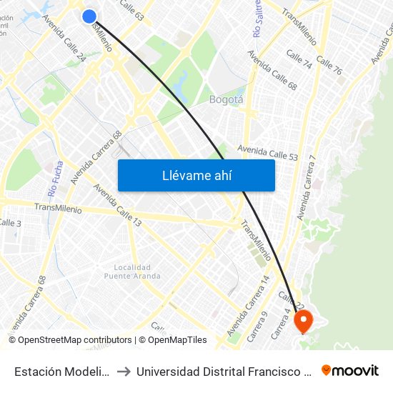 Estación Modelia (Ac 26 - Kr 82) to Universidad Distrital Francisco José De Caldas - Sede Vivero map