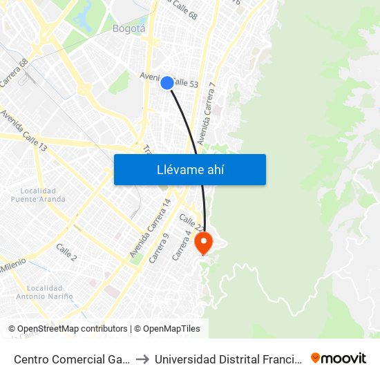 Centro Comercial Galerías Cl 52 (Ak 24 - Cl 52) to Universidad Distrital Francisco José De Caldas - Sede Vivero map