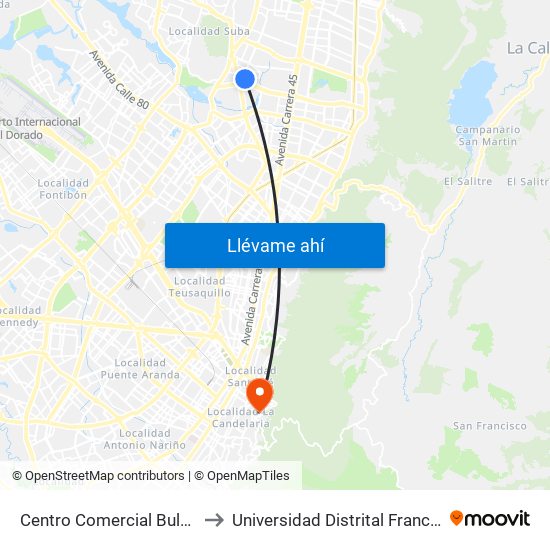 Centro Comercial Bulevar Niza (Av. Villas - Cl 127d) to Universidad Distrital Francisco José De Caldas - Sede Vivero map