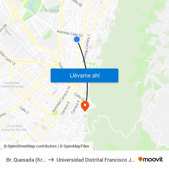 Br. Quesada (Kr 17 - Cl 51) (A) to Universidad Distrital Francisco José De Caldas - Sede Vivero map