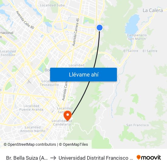 Br. Bella Suiza (Ak 7 - Cl 127a) (A) to Universidad Distrital Francisco José De Caldas - Sede Vivero map