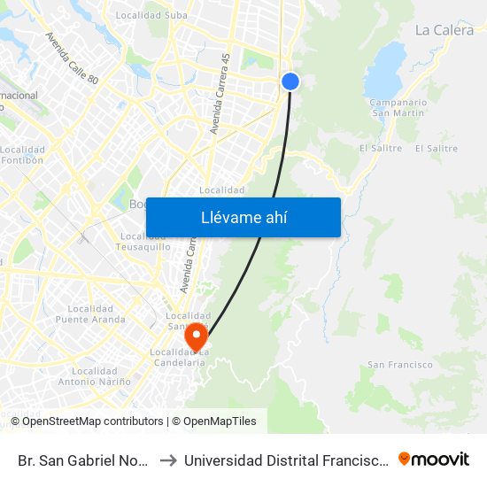 Br. San Gabriel Norte (Ak 7 - Cl 127) (A) to Universidad Distrital Francisco José De Caldas - Sede Vivero map