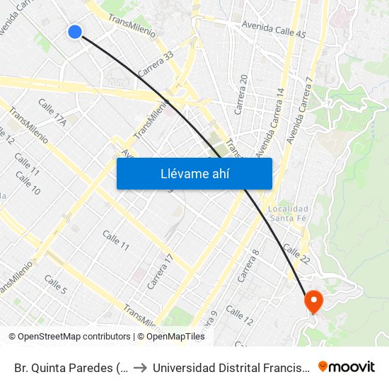 Br. Quinta Paredes (Av. Esperanza - Kr 44a) to Universidad Distrital Francisco José De Caldas - Sede Vivero map