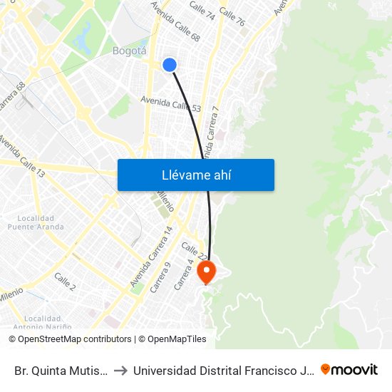 Br. Quinta Mutis (Ac 63 - Kr 26) to Universidad Distrital Francisco José De Caldas - Sede Vivero map