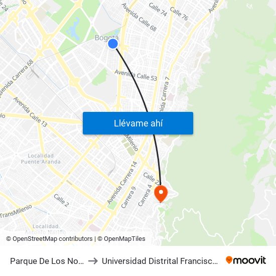 Parque De Los Novios (Ac 63 - Kr 45) to Universidad Distrital Francisco José De Caldas - Sede Vivero map