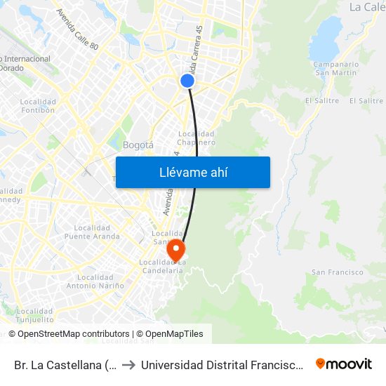 Br. La Castellana (Ac 100 - Kr 45) (A) to Universidad Distrital Francisco José De Caldas - Sede Vivero map