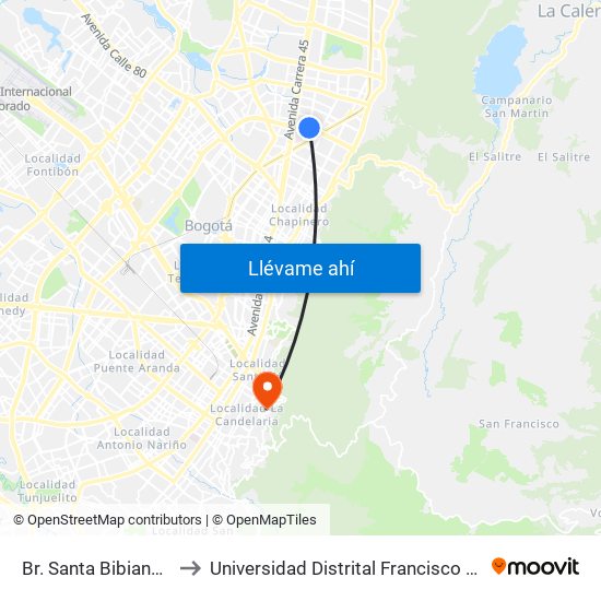 Br. Santa Bibiana (Ak 19 - Cl 100) to Universidad Distrital Francisco José De Caldas - Sede Vivero map