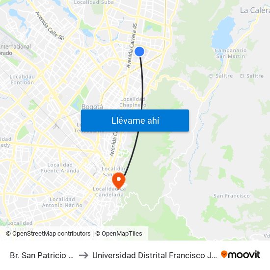 Br. San Patricio (Ak 19 - Cl 108) to Universidad Distrital Francisco José De Caldas - Sede Vivero map