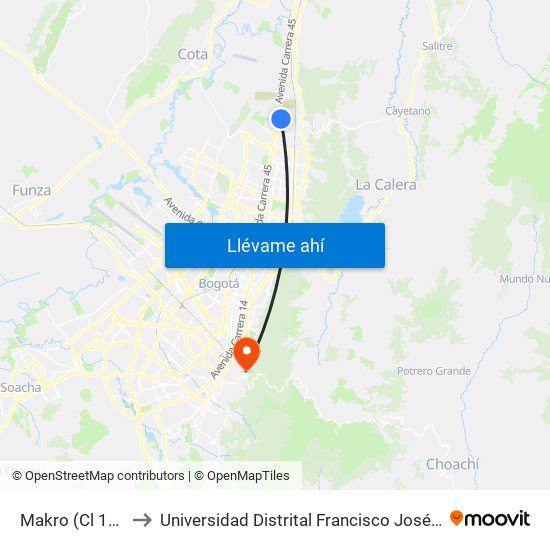 Makro (Cl 193 - Kr 19) to Universidad Distrital Francisco José De Caldas - Sede Vivero map