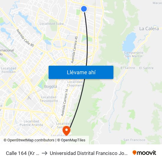 Calle 164 (Kr 21 - Cl 164) to Universidad Distrital Francisco José De Caldas - Sede Vivero map