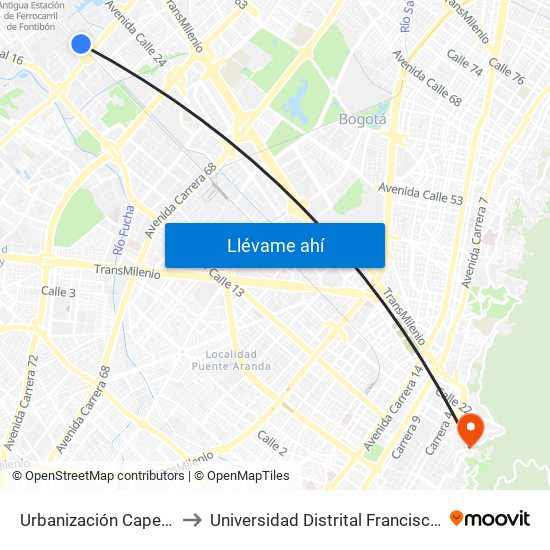 Urbanización Capellanía (Ac 22 - Kr 87c) to Universidad Distrital Francisco José De Caldas - Sede Vivero map