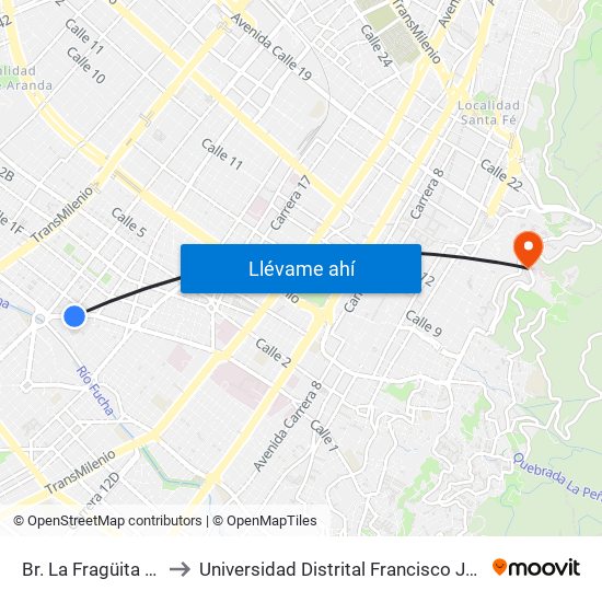 Br. La Fragüita (Ac 1 - Kr 25a) to Universidad Distrital Francisco José De Caldas - Sede Vivero map