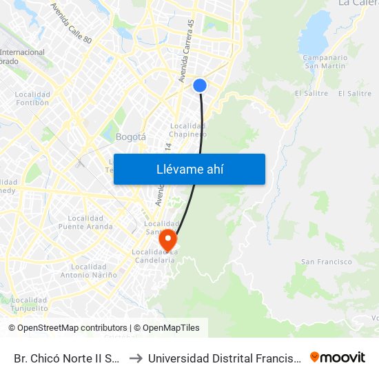 Br. Chicó Norte II Sector (Ak 15 - Cl 95) (A) to Universidad Distrital Francisco José De Caldas - Sede Vivero map