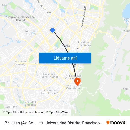 Br. Luján (Av. Boyacá - Cl 64h) (A) to Universidad Distrital Francisco José De Caldas - Sede Vivero map