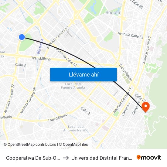 Cooperativa De Sub-Oficiales (Av. Boyacá - Cl 10) (A) to Universidad Distrital Francisco José De Caldas - Sede Vivero map