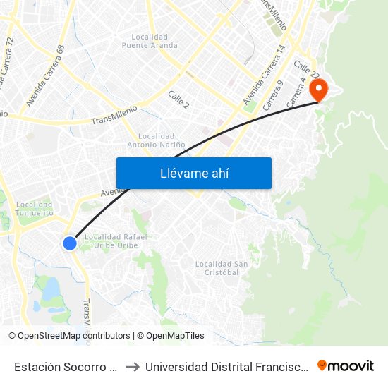 Estación Socorro (Av. Caracas - Kr 15) to Universidad Distrital Francisco José De Caldas - Sede Vivero map