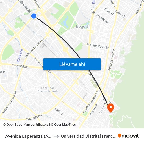 Avenida Esperanza (Av. Boyacá - Av. Esperanza) (A) to Universidad Distrital Francisco José De Caldas - Sede Vivero map