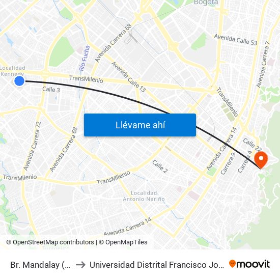 Br. Mandalay (Cl 3 - Kr 78b) to Universidad Distrital Francisco José De Caldas - Sede Vivero map