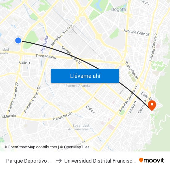 Parque Deportivo Castilla (Ac 8 - Kr 73) to Universidad Distrital Francisco José De Caldas - Sede Vivero map