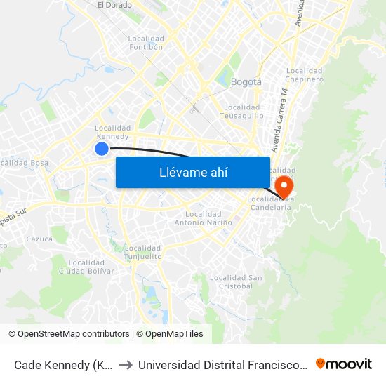 Cade Kennedy (Kr 78k - Cl 37a Sur) to Universidad Distrital Francisco José De Caldas - Sede Vivero map