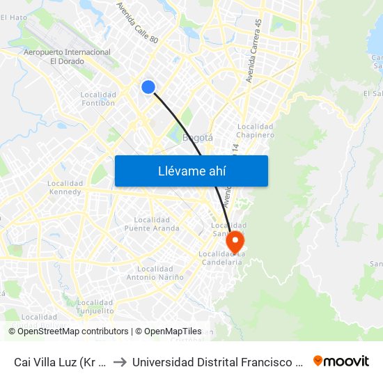 Cai Villa Luz (Kr 77a - Cl 63f Bis) to Universidad Distrital Francisco José De Caldas - Sede Vivero map