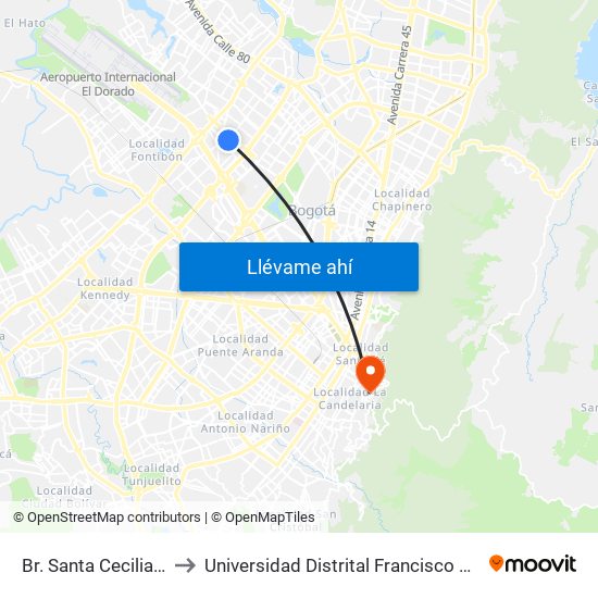 Br. Santa Cecilia (Kr 77a - Cl 55) to Universidad Distrital Francisco José De Caldas - Sede Vivero map