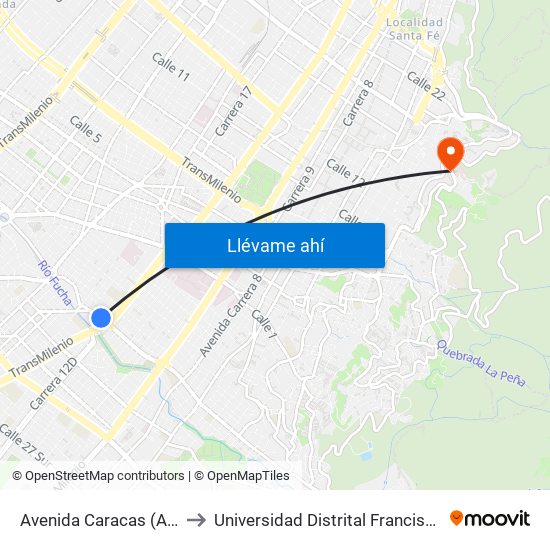 Avenida Caracas (Ac 11 Sur - Av. Caracas) to Universidad Distrital Francisco José De Caldas - Sede Vivero map