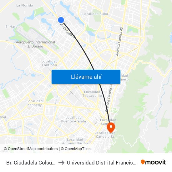 Br. Ciudadela Colsubsidio (Kr 114 - Ac 80) to Universidad Distrital Francisco José De Caldas - Sede Vivero map