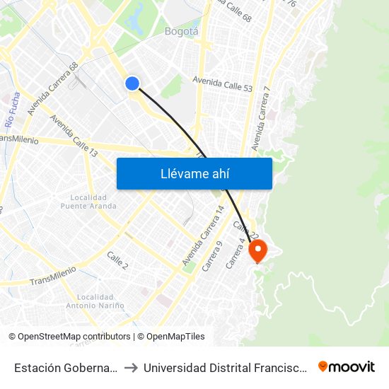 Estación Gobernación (Ac 26 - Kr 54) to Universidad Distrital Francisco José De Caldas - Sede Vivero map