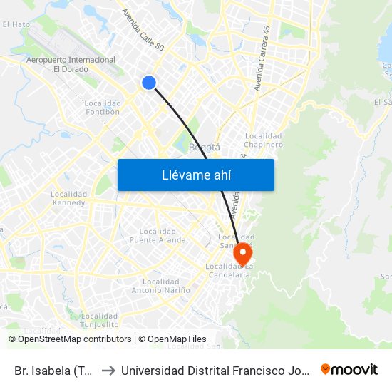 Br. Isabela (Tv 85 - Cl 64i) to Universidad Distrital Francisco José De Caldas - Sede Vivero map