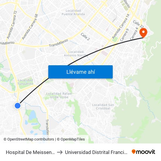 Hospital De Meissen (Av. Boyacá - Kr 18b) (A) to Universidad Distrital Francisco José De Caldas - Sede Vivero map