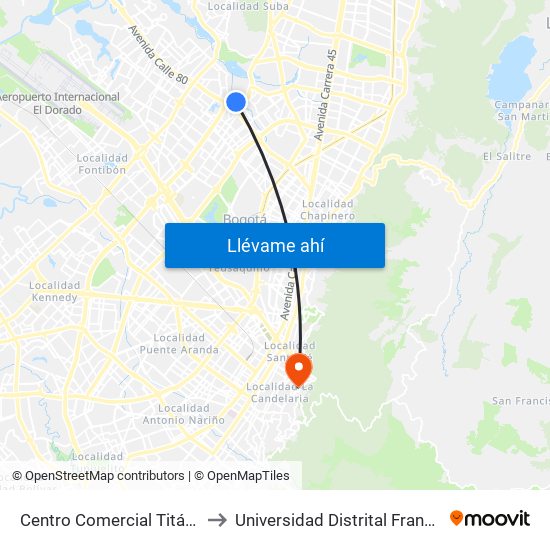 Centro Comercial Titán Plaza (Av. Boyacá - Cl 92) (A) to Universidad Distrital Francisco José De Caldas - Sede Vivero map