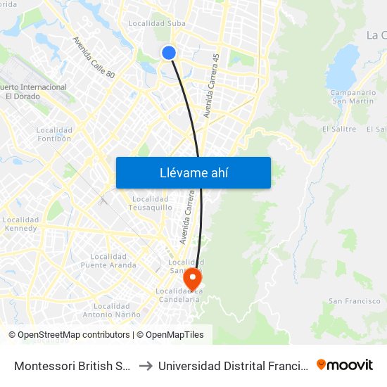 Montessori British School (Av. Boyacá - Cl 128) to Universidad Distrital Francisco José De Caldas - Sede Vivero map