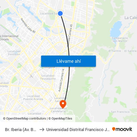 Br. Iberia (Av. Boyacá - Ac 138) to Universidad Distrital Francisco José De Caldas - Sede Vivero map