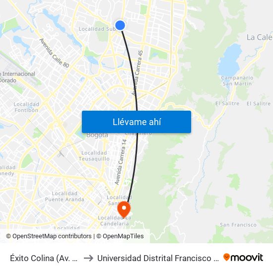 Éxito Colina (Av. Boyacá - Cl 146b) to Universidad Distrital Francisco José De Caldas - Sede Vivero map