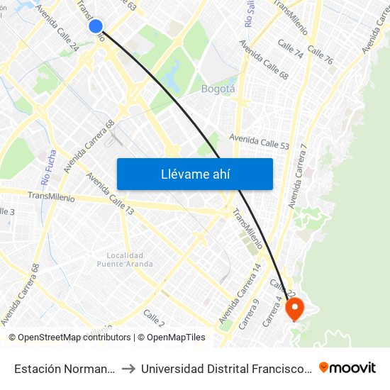 Estación Normandía (Ac 26 - Kr 74) to Universidad Distrital Francisco José De Caldas - Sede Vivero map