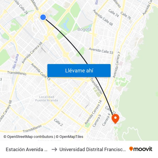 Estación Avenida Rojas (Ac 26 - Ak 70) to Universidad Distrital Francisco José De Caldas - Sede Vivero map