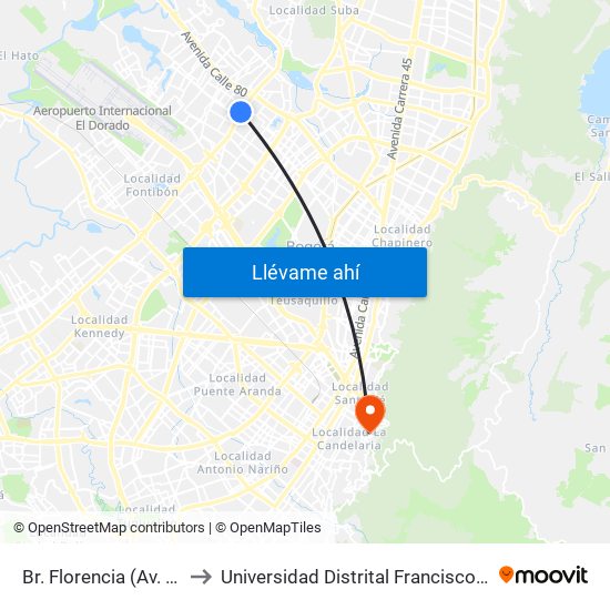 Br. Florencia (Av. C. De Cali - Cl 72b) to Universidad Distrital Francisco José De Caldas - Sede Vivero map