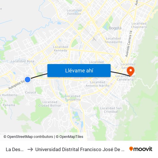 La Despensa to Universidad Distrital Francisco José De Caldas - Sede Vivero map