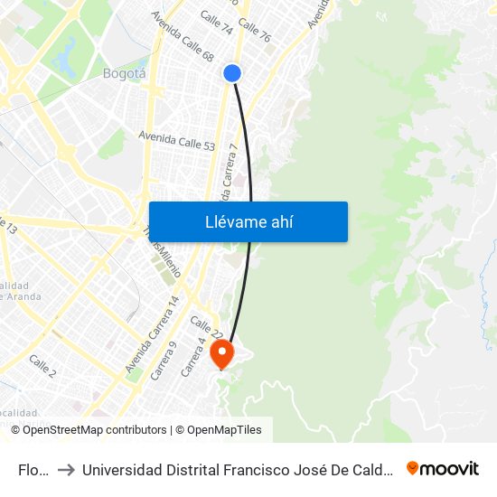 Flores to Universidad Distrital Francisco José De Caldas - Sede Vivero map