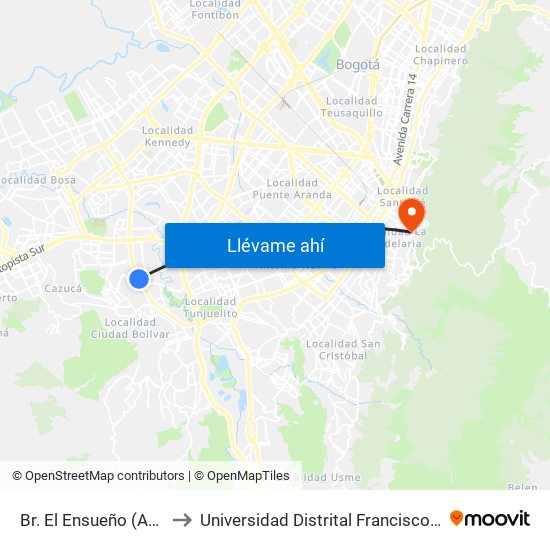 Br. El Ensueño (Av. V/cio - Tv 63) (A) to Universidad Distrital Francisco José De Caldas - Sede Vivero map